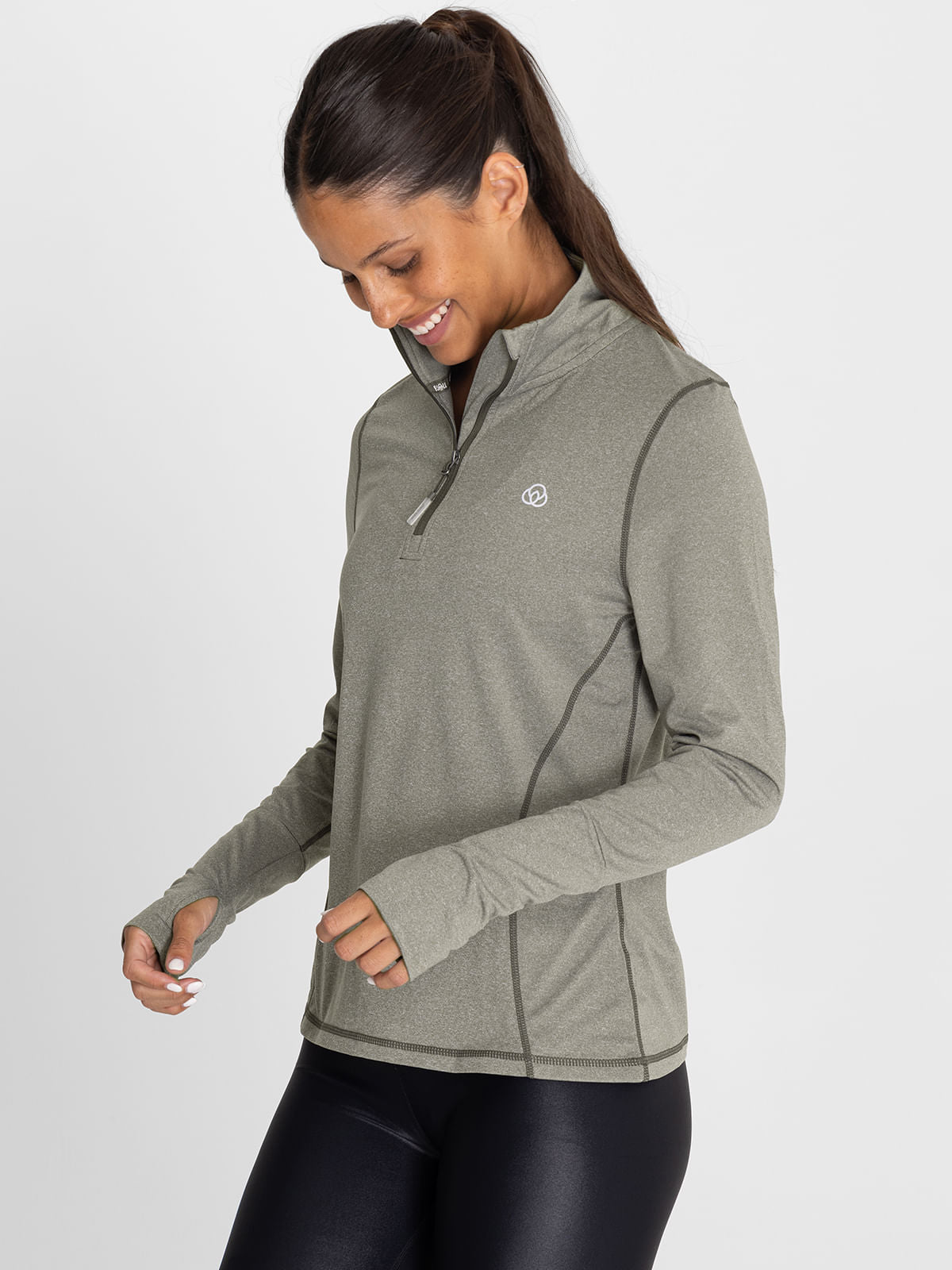 Polo Manga Larga Para Mujer  Half Zip Verde Bsoul