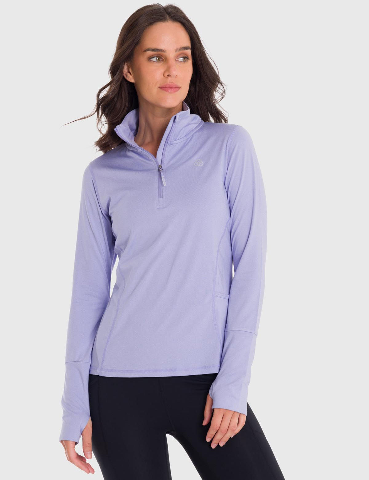 Polo Manga Larga Para Mujer Half Zip Morado Bsoul