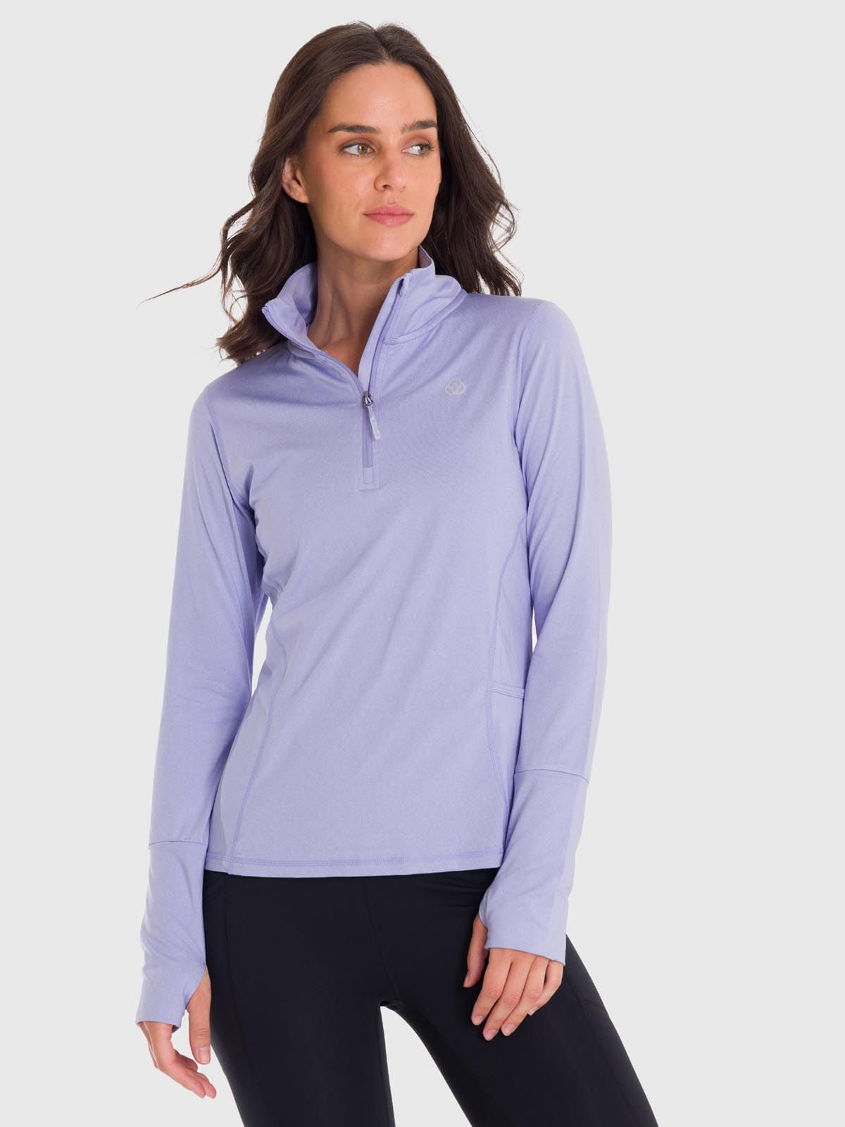 Polo Manga Larga Para Mujer Half Zip Morado Bsoul