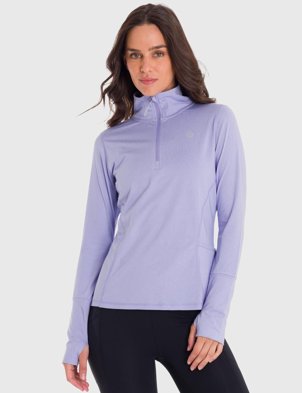 Polo Manga Larga Para Mujer Half Zip Morado Bsoul