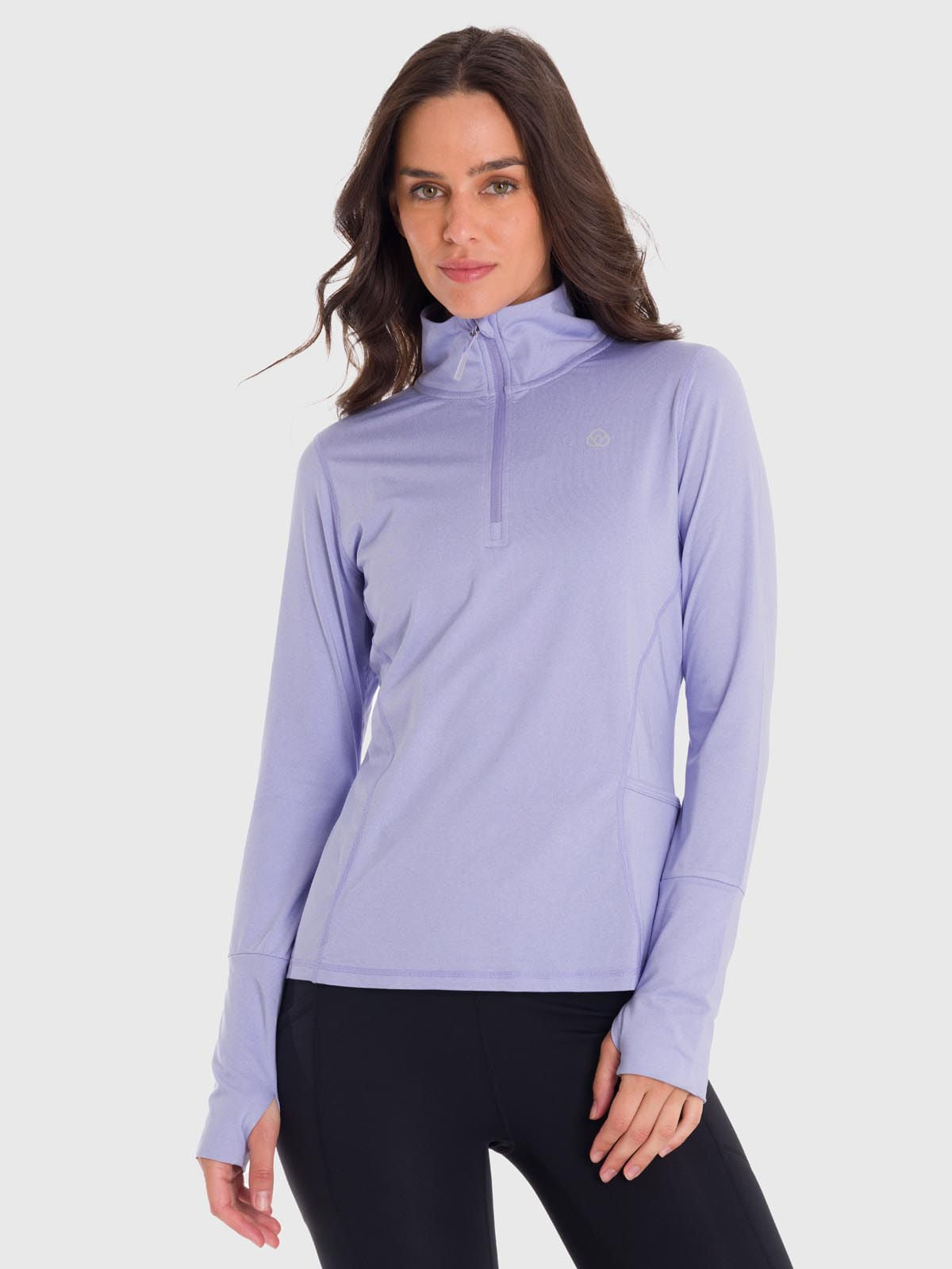 Polo Manga Larga Para Mujer Half Zip Morado Bsoul