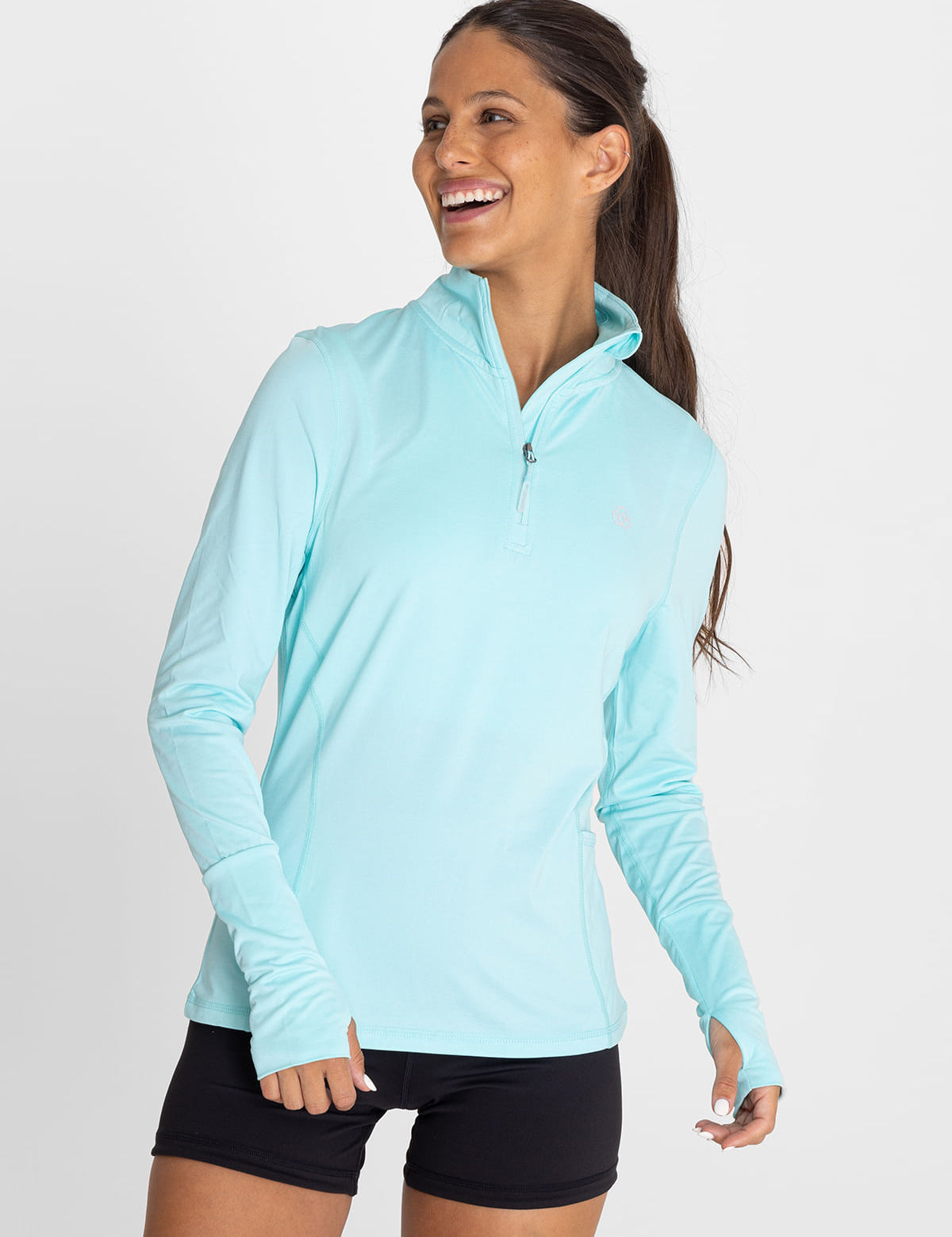 Polo Manga Larga Para Mujer  Half Zip Celeste Bsoul