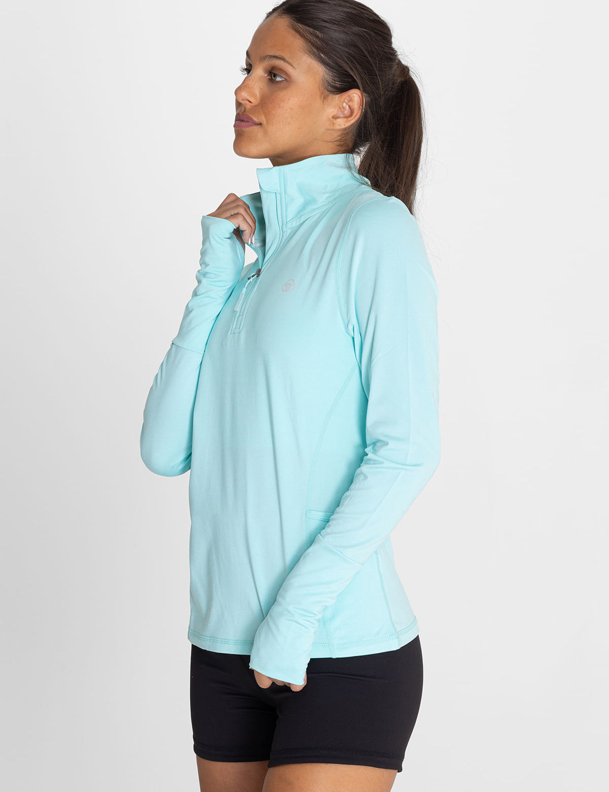 Polo Manga Larga Para Mujer  Half Zip Celeste Bsoul