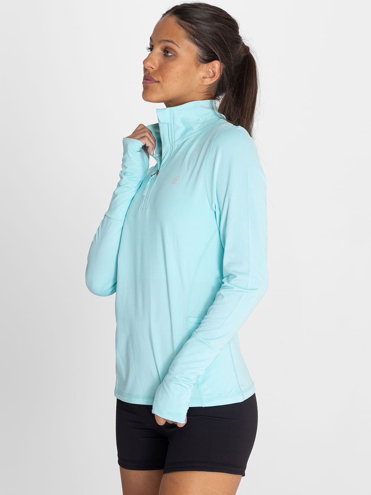 Polo Manga Larga Para Mujer  Half Zip Celeste Bsoul