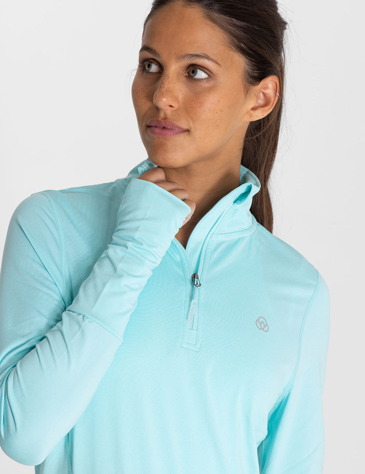 Polo Manga Larga Para Mujer  Half Zip Celeste Bsoul
