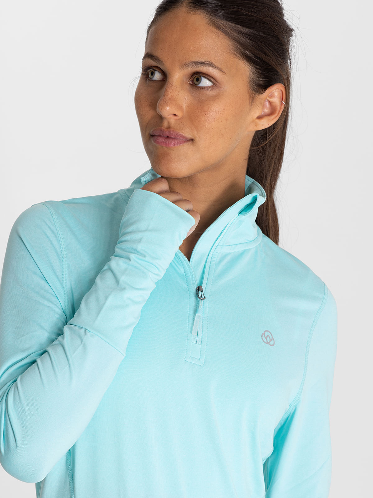 Polo Manga Larga Para Mujer  Half Zip Celeste Bsoul