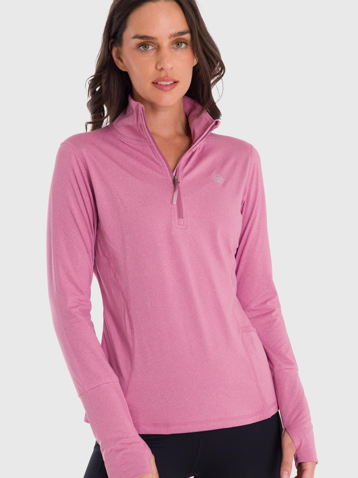 Polo Manga Larga Para Mujer Half Zip Rosado Bsoul