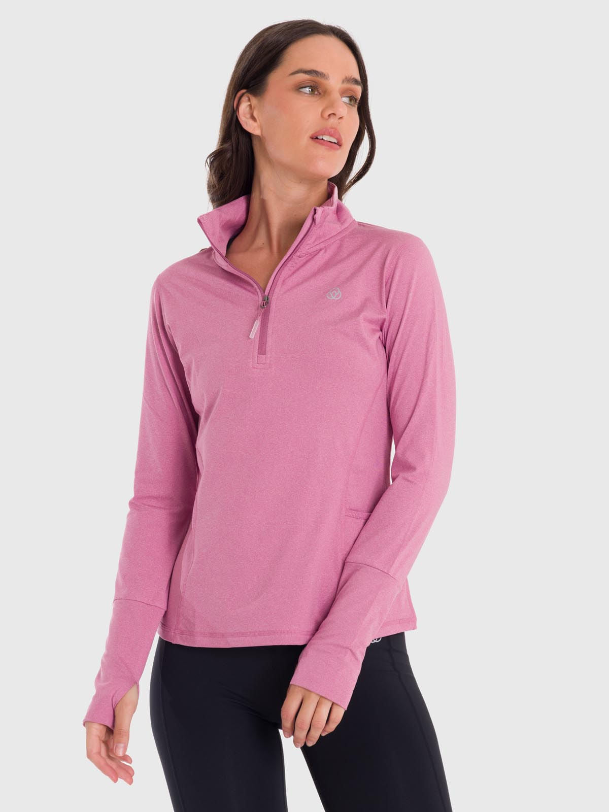 Polo Manga Larga Para Mujer Half Zip Rosado Bsoul